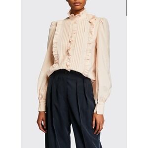 See By Chloe‎ - High Neck Ruffle Pintuck Blouse Size 36 NWT